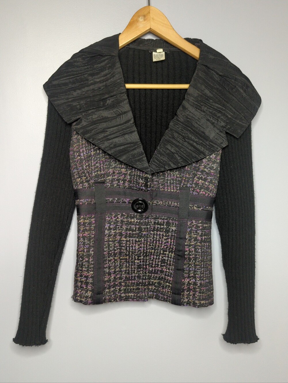 VEX Collection Vintage Mixed Media Tweed Knit Cardigan Jacket - Made in Canada M